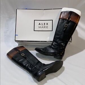 Alex Marie, Trixie Black and Brown Leather Boots, sz:8